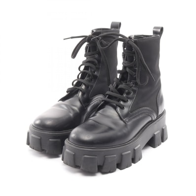 プラダ PRADA Re-Nylon モノリス ブーツ 靴 ナイロン レザー レディース ブラック系 【中古】