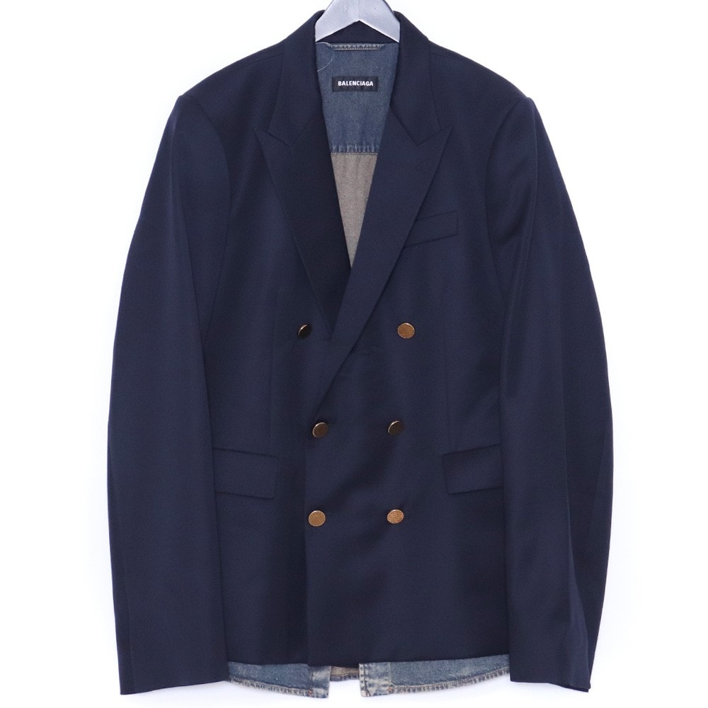 BALENCIAGA 2020 Navy Wool & Denim Blazer