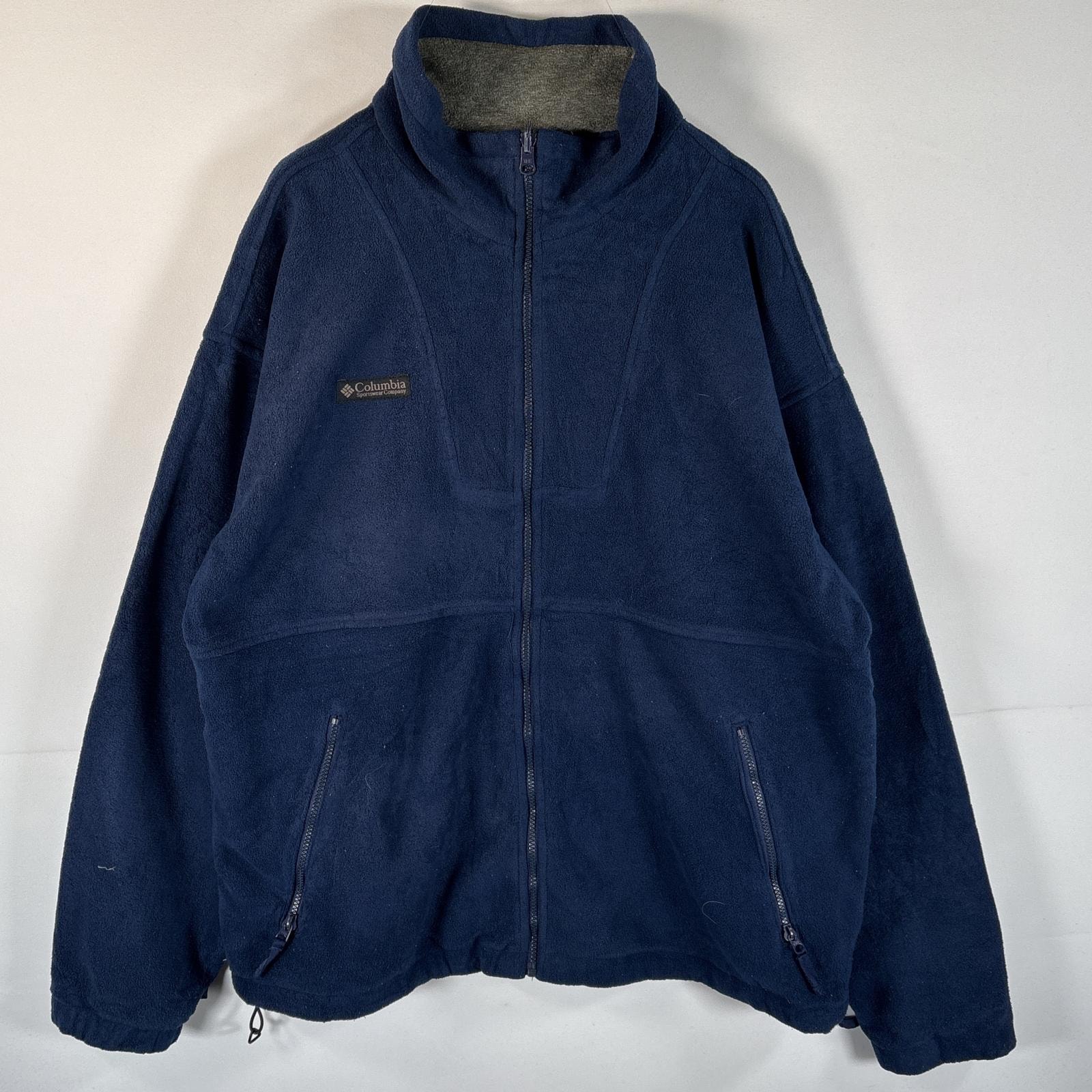 古着 コロンビア Columbia フルジップフリースジャケット ワンポイントロゴ 大きいサイズ L TALL ネイビー メンズ