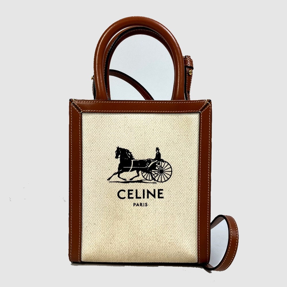 セリーヌ CELINE バーティカルカバ ミニ 193302DCI.02NT 馬車 カバン 2WAYバッグ ハンドバッグ トートバッグ ショルダーバッグ キャンバス/レザー ナチュラル ベージュ