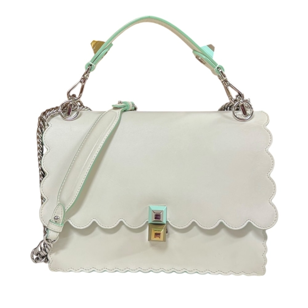 フェンディ キャナイ ショルダーバッグ レザー 8BT283 ホワイト レディース FENDI  中古