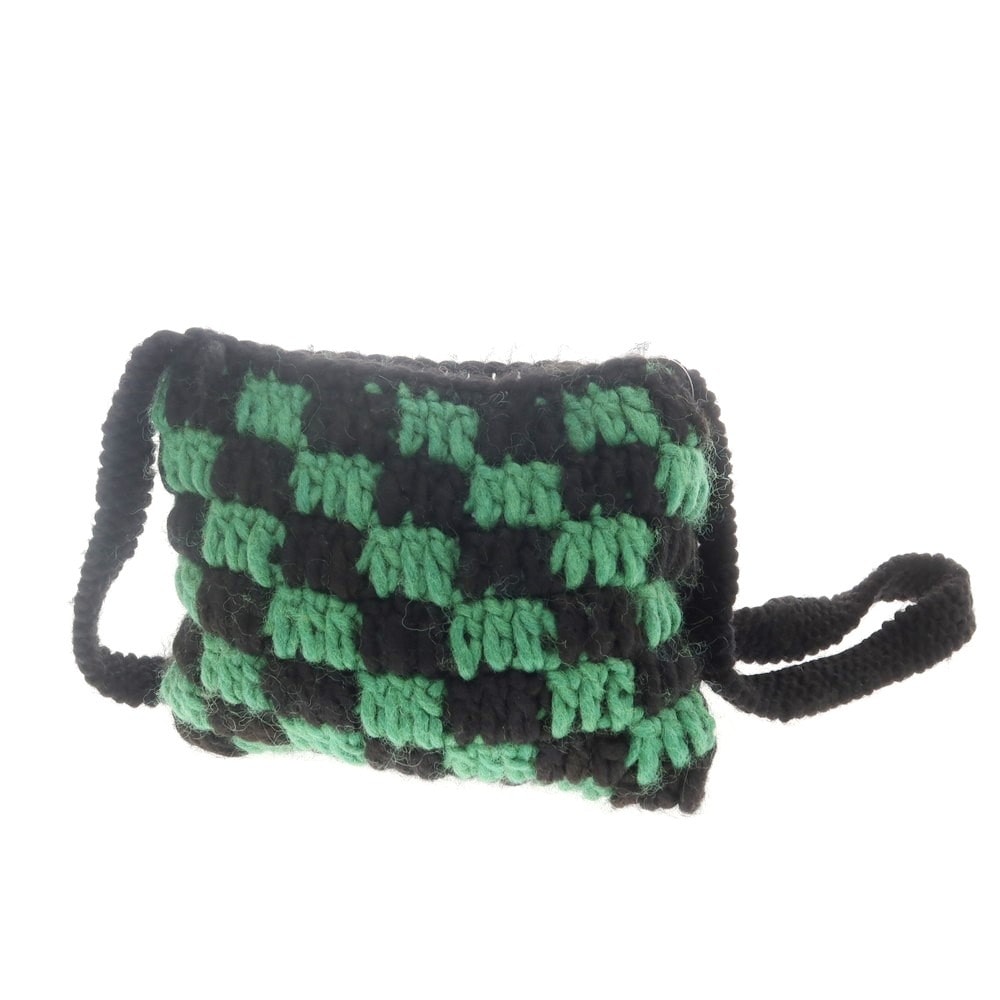 【中古】バル BAL ウールニット チェック ショルダーバッグ ブラックxグリーン【W24xH21】【ユニセックス】