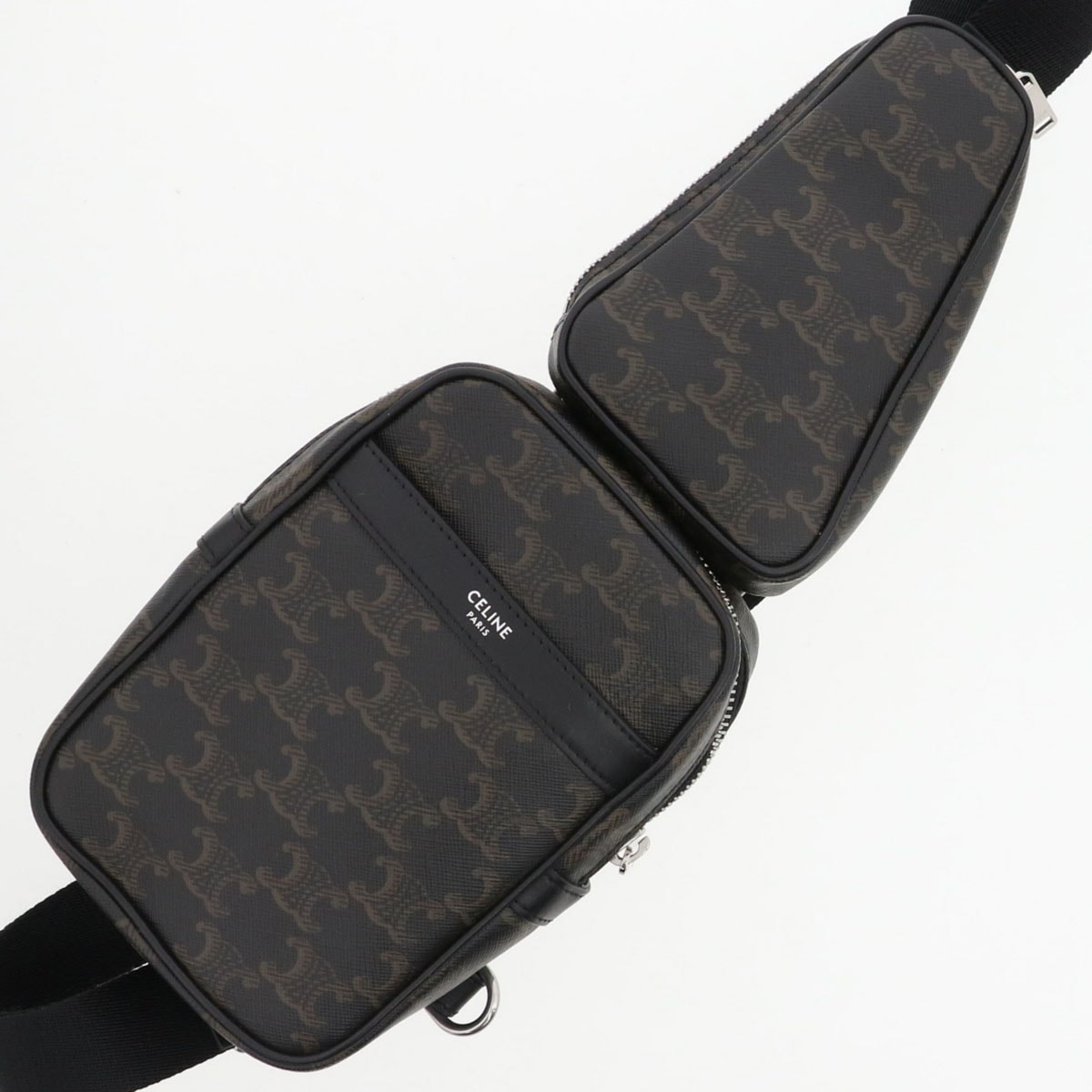 【値下げ】 CELINE セリーヌ マルチポケットバッグ トリオンフキャンバス ボディバッグ 111632EU1 38SI レザー ブラック ブラウン メンズ【中古】