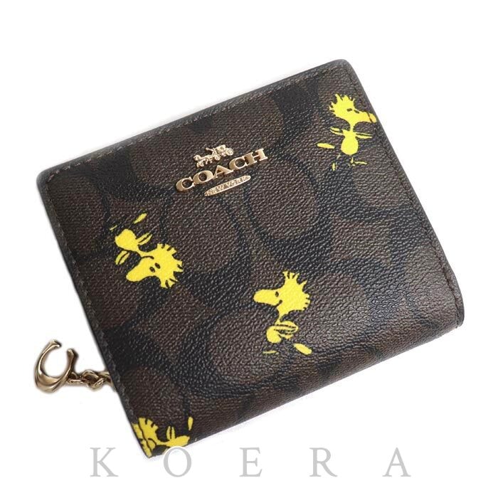 COACH コーチ ×PEANUTS スナップウォレット 二つ折り財布 ブラウン C4592 アウトレット レディース【中古】【美品】