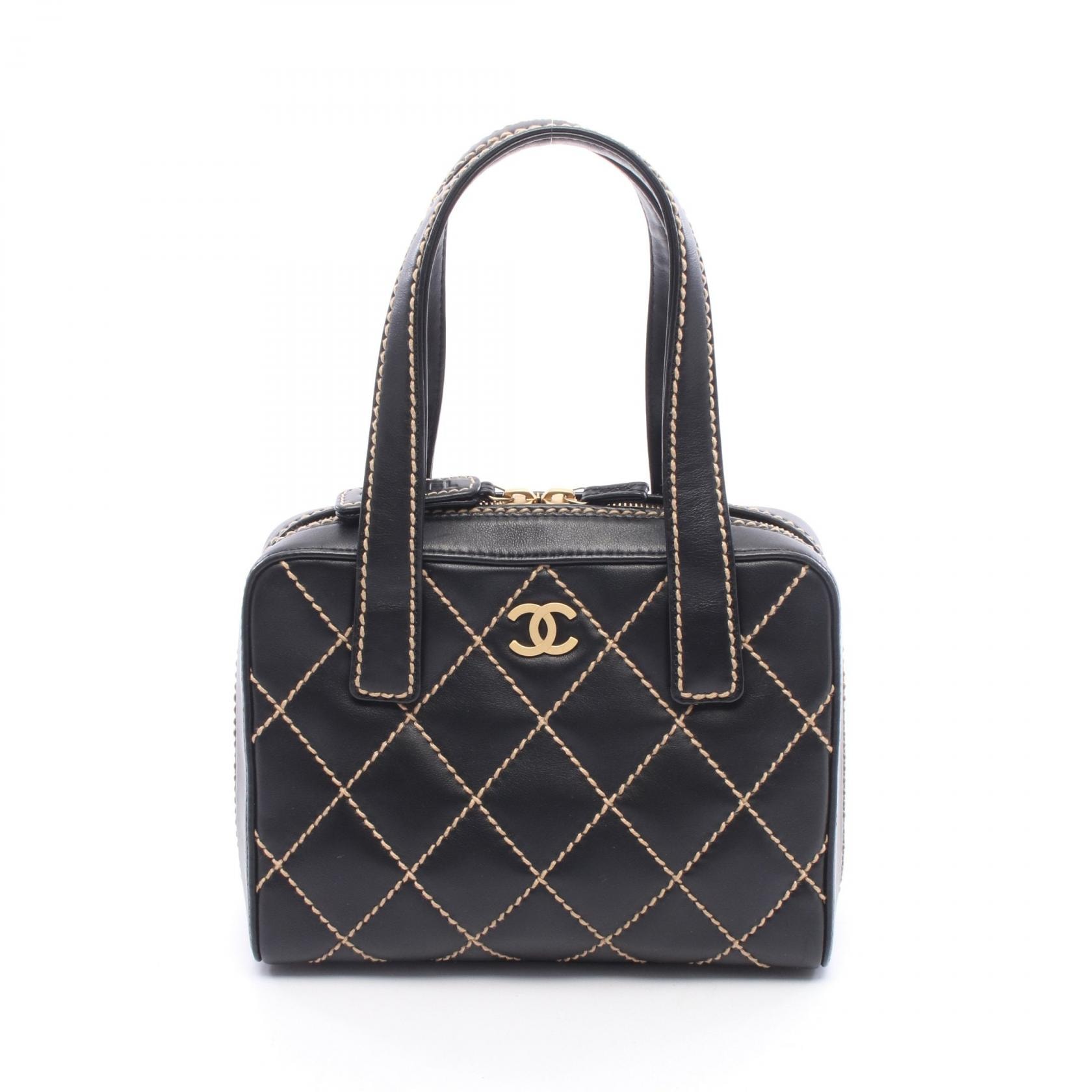 シャネル CHANEL ワイルドステッチ ミニ ハンドバッグ バッグ レザー レディース ブラック系 【中古】