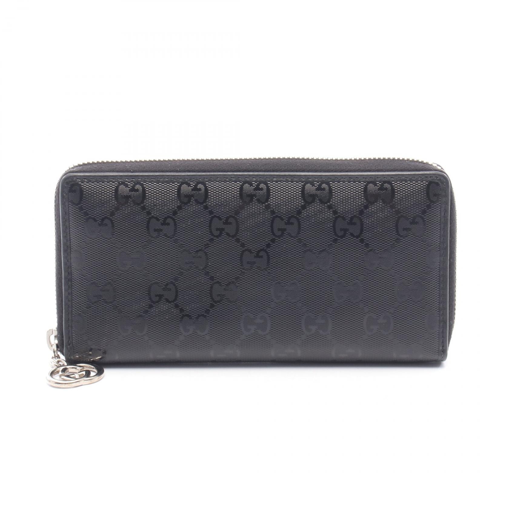 グッチ GUCCI GGインプリメ ラウンド長財布 財布 PVCコーティングキャンバス レザー レディース ブラック系 307982 【中古】