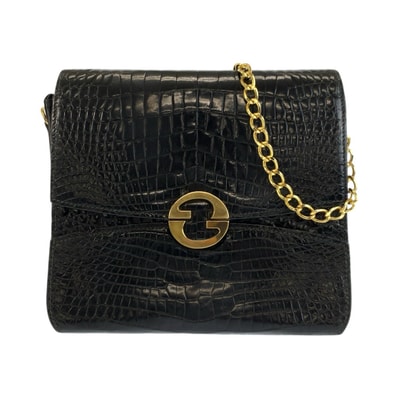 GUCCI グッチ ヴィンテージ ブラック 黒 ゴールド金具 クロコダイル チェーンショルダーバッグ 603004 【中古】