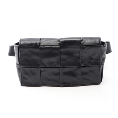 ボッテガヴェネタ BOTTEGA VENETA カセット ベルトバッグ マキシイントレチャート ウエストバッグ ボディバッグ バッグ レザー メンズ レディース ブラック系 【中古】