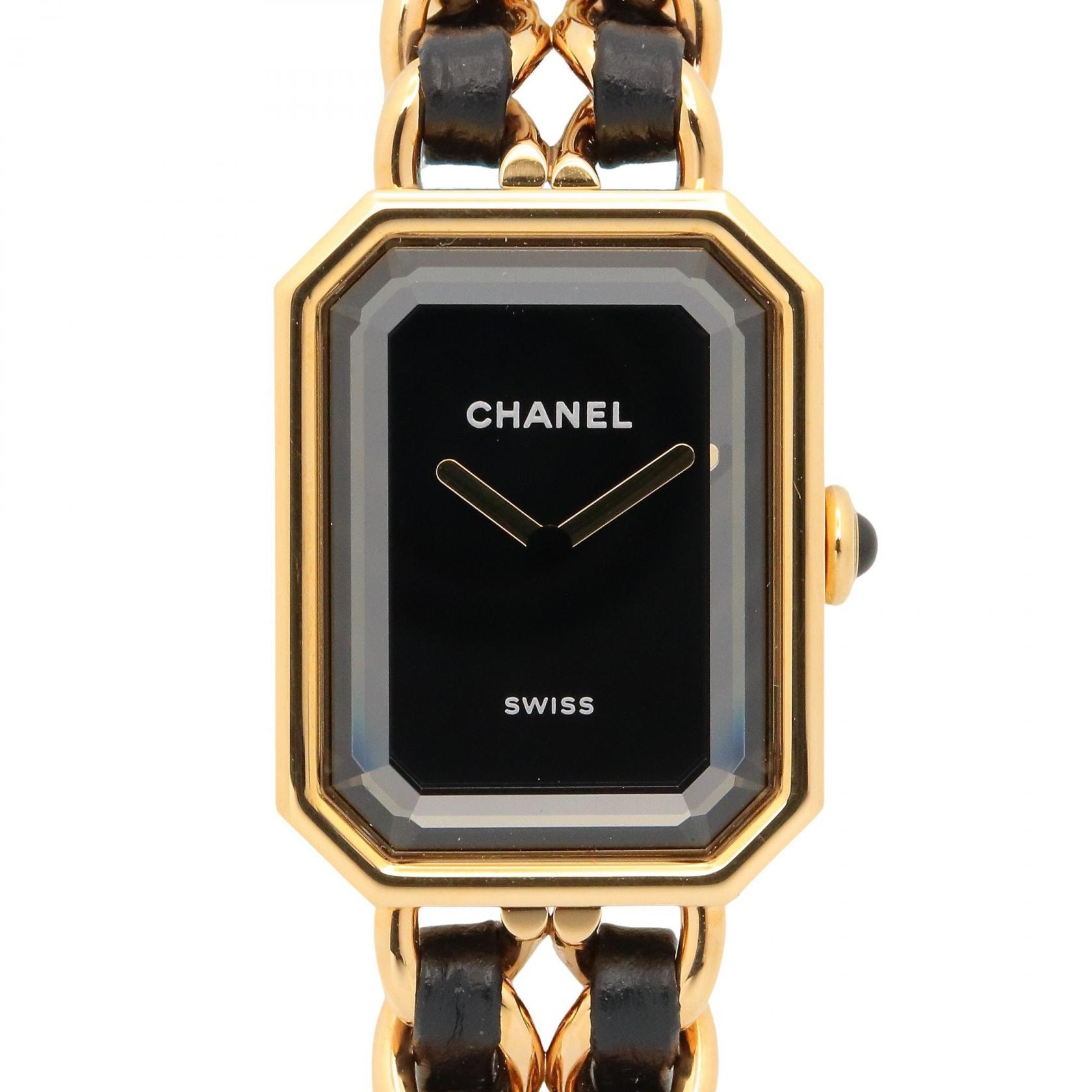 シャネル CHANEL プルミエール オリジナル エディション L 腕時計 時計 GP（ゴールドメッキ） レザーベルト レディース ブラック系 H6951 【中古】