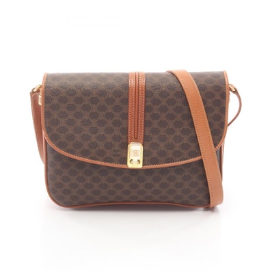セリーヌ CELINE マカダム ショルダーバッグ バッグ PVCコーティングキャンバス レザー レディース ブラウン系 【中古】