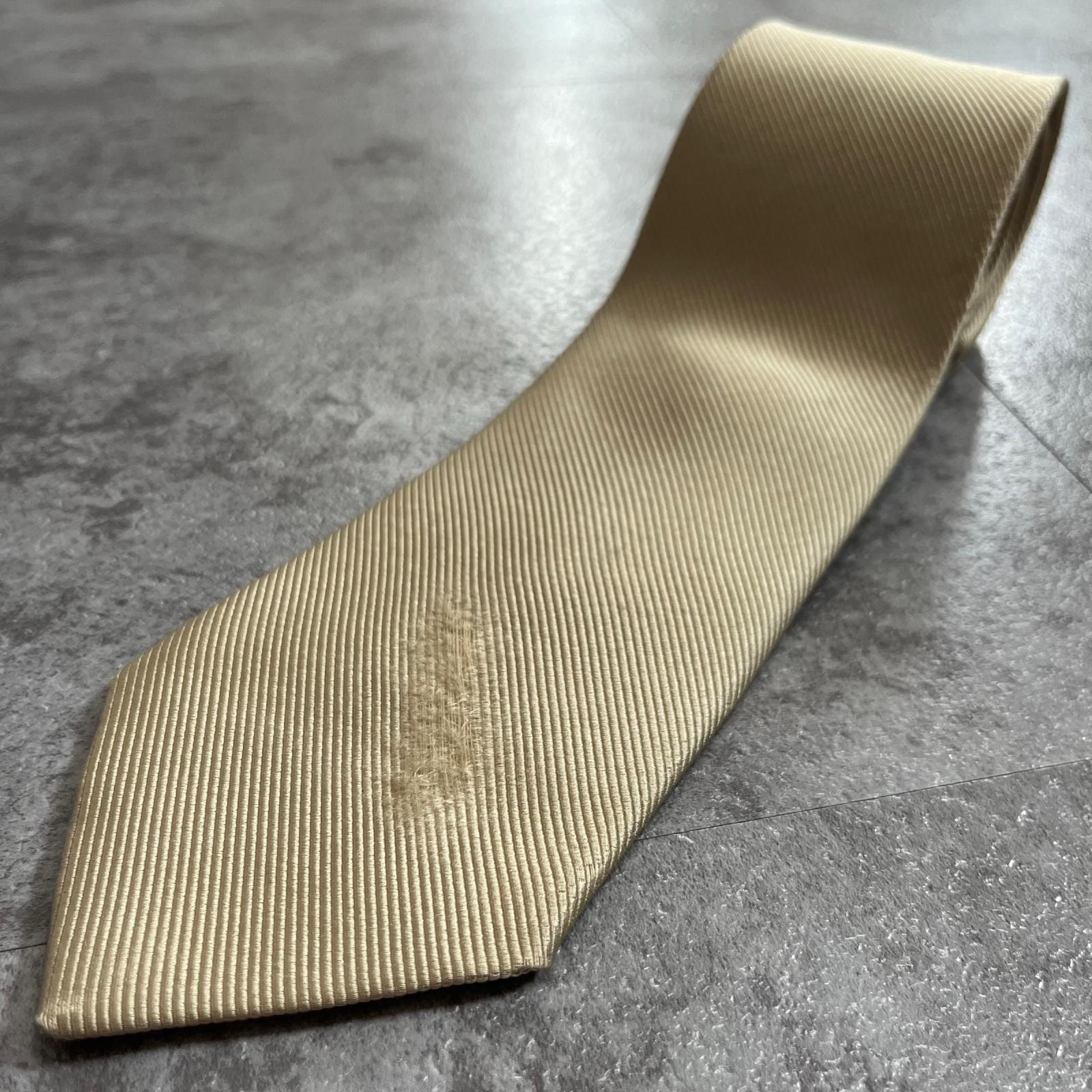 【POLO RALPH LAUREN】ポロラルフローレン 無地 ソリッド レップ 織柄 ネクタイ シャンパンゴールド ベージュ シルク100% 日本製 メンズ