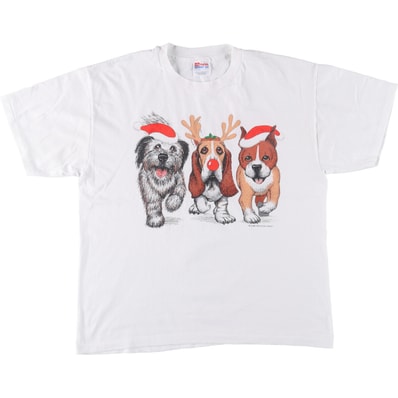 古着 90年代 ヘインズ Hanes HEAVYWEIGHT 50/50 犬柄 アニマルTシャツ USA製 メンズL相当 ヴィンテージ/eaa562068