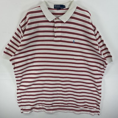 古着 90's/90年代 ポロバイラルフローレン Polo by Ralph Lauren ポロシャツ 大きいサイズ ワッフル地 ワンポイント ロゴ 刺繍 XL ホワイト系 ボーダー メンズ
