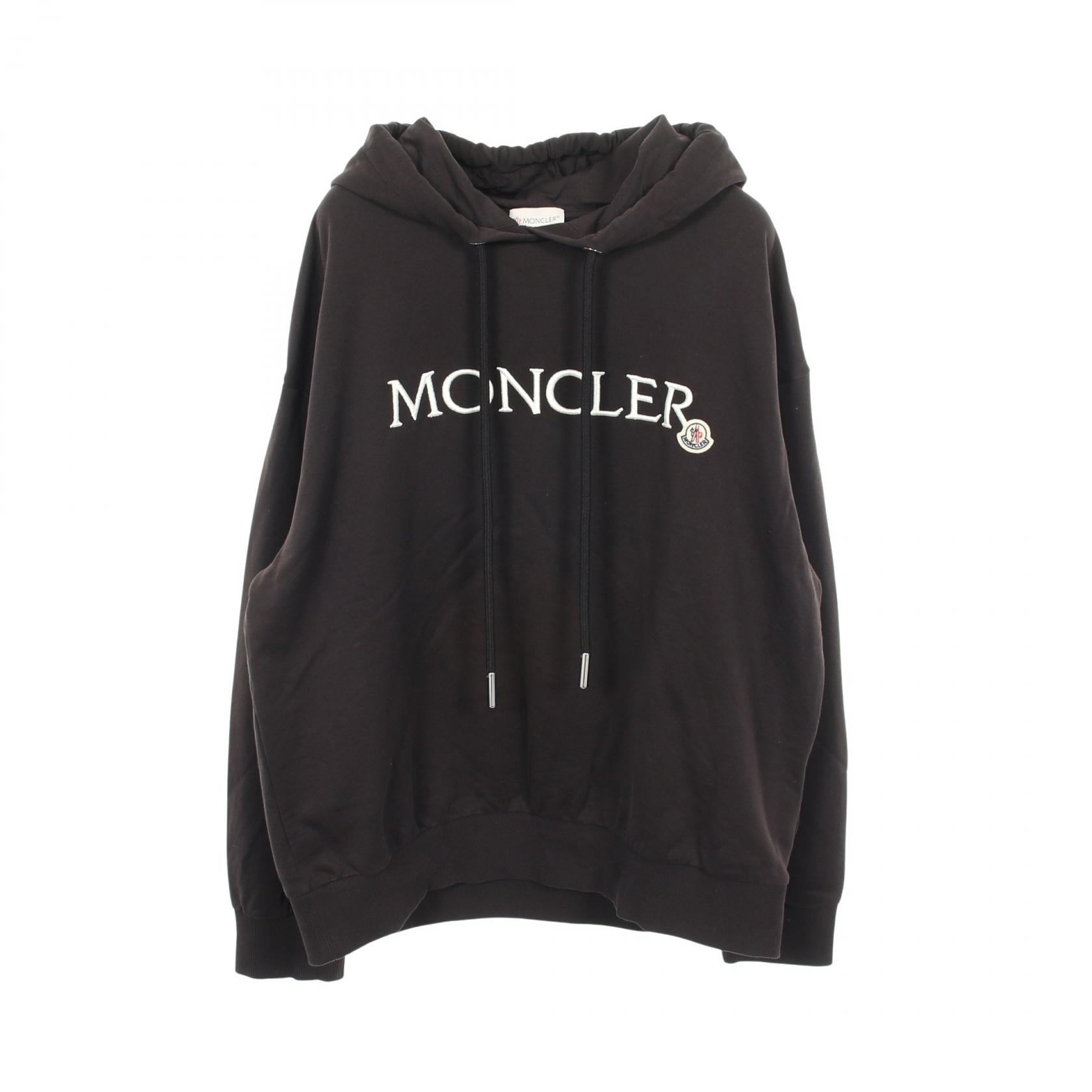 モンクレール MONCLER ロゴ刺繍 パーカー 衣料品 トップス コットン メンズ レディース ブラック系 【中古】