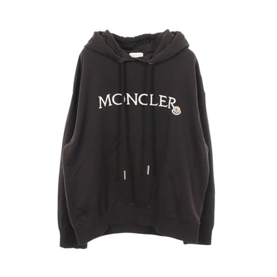 モンクレール MONCLER ロゴ刺繍 パーカー 衣料品 トップス コットン メンズ レディース ブラック系 【中古】