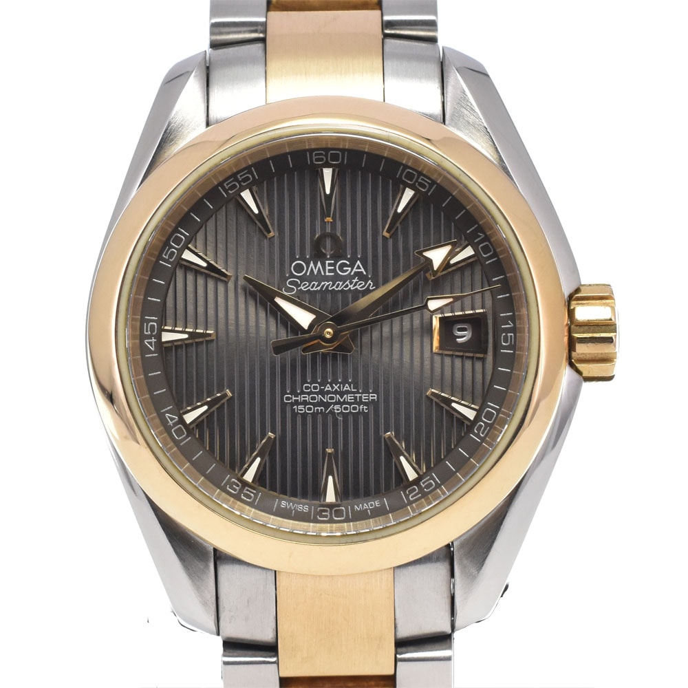 オメガ OMEGA 231.20.30.20.06.002 シーマスター アクアテラ デイト グレー 自動巻き レディース 美品 保証書付き 腕時計 K#147821