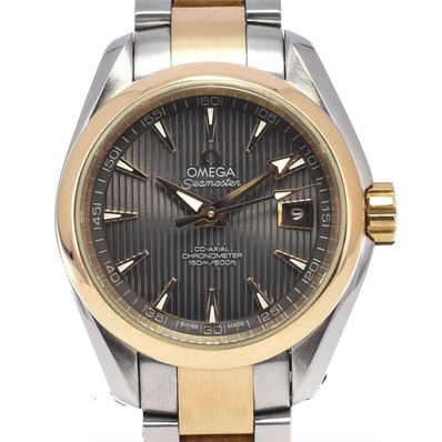 オメガ OMEGA 231.20.30.20.06.002 シーマスター アクアテラ デイト グレー 自動巻き レディース 美品 保証書付き 腕時計 K#147821
