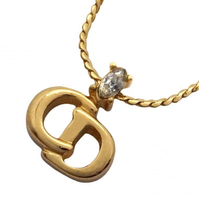 ★SALE【6jcb0992-k】クリスチャンディオール ネックレス CDロゴ GPメッキ ラインストーン ゴールド【中古】レディース