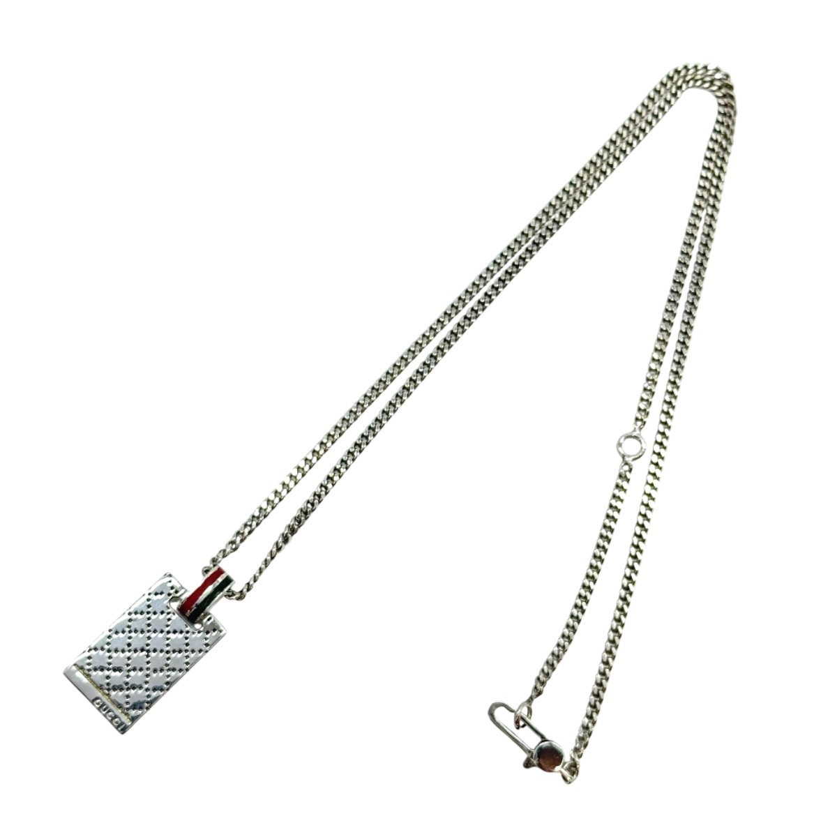 美品 GUCCI グッチ ディアマンテ プレート タグ シルバー シルバー925 エナメル/ ネックレス ペンダント Y1-00013 【中古】