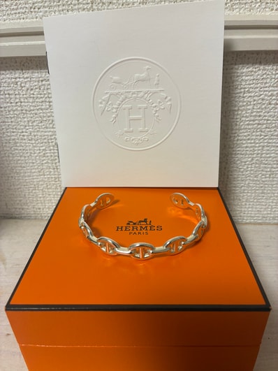Hermes Chaine D'ancre Enchainee Bracelet Bangle "Silver"