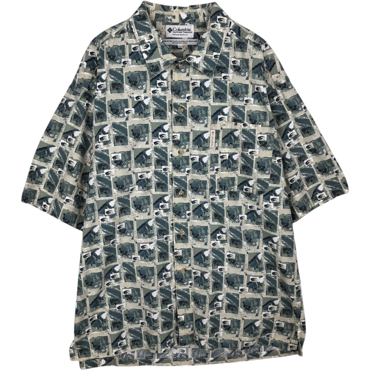 古着 90~00年代 コロンビア Columbia 総柄 半袖 コットンシャツ ボックスシャツ メンズL相当 ヴィンテージ/eaa478048