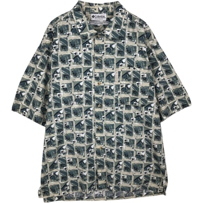 古着 90~00年代 コロンビア Columbia 総柄 半袖 コットンシャツ ボックスシャツ メンズL相当 ヴィンテージ/eaa478048
