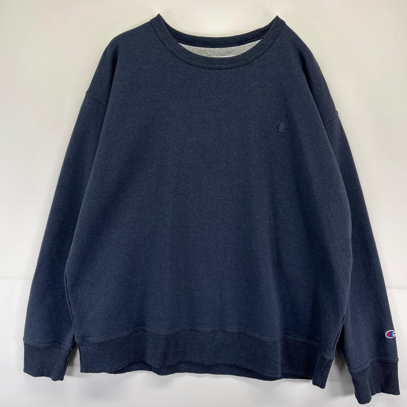 古着 チャンピオン Champion スウェット ロゴ刺繍 クルーネック 大きいサイズ トレーナー 2XL  ネイビー系 メンズ