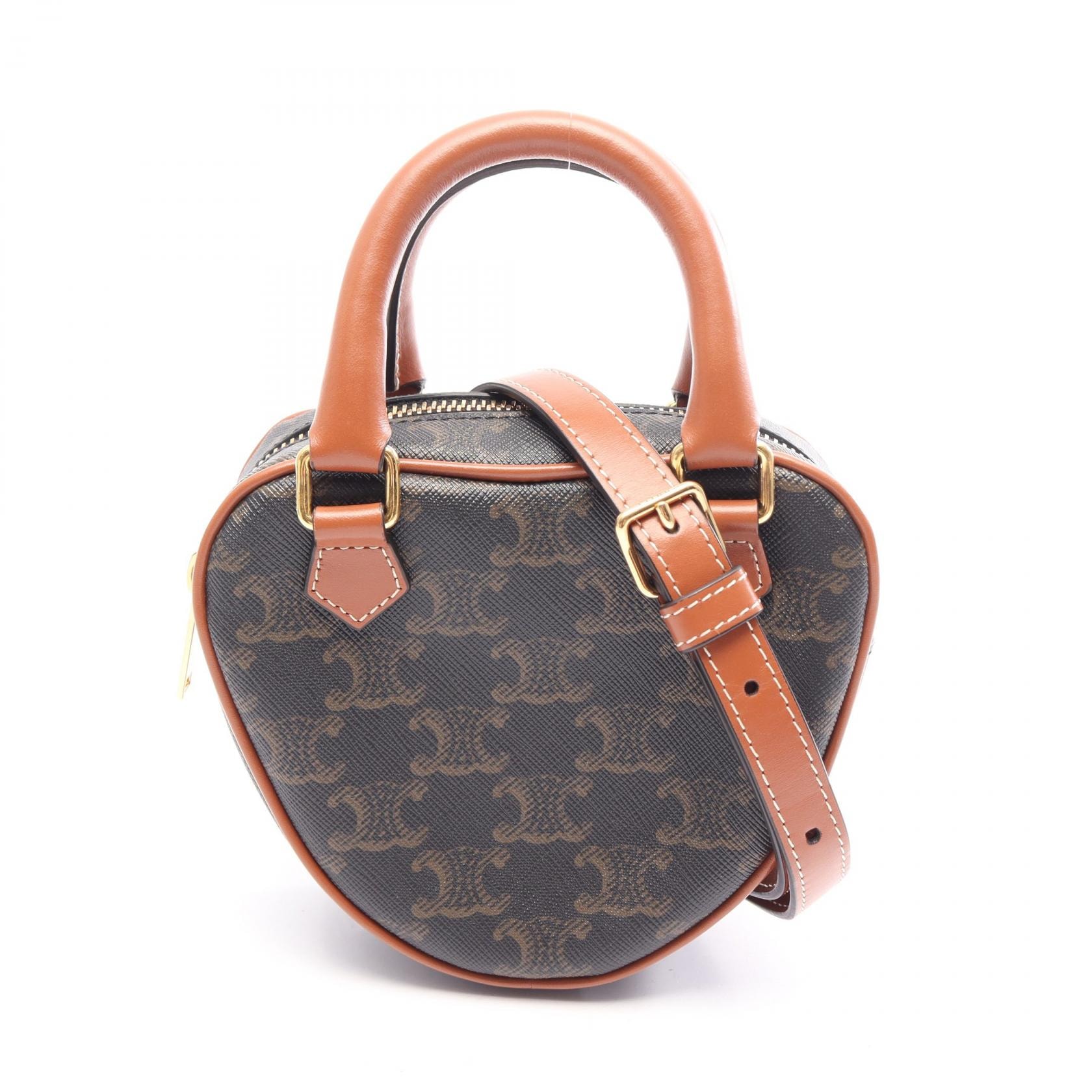 セリーヌ CELINE トリオンフ ハート型 2WAY ハンドバッグ バッグ PVCコーティングキャンバス レザー レディース ブラック系 / ブラウン系 【中古】