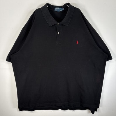 古着 90's/90年代 ポロバイラルフローレン Polo by Ralph Lauren 鹿の子 半袖 ポロシャツ ロゴ 刺繍 大きいサイズ 2ボタン 4XB BIG ブラック 無地 メンズ