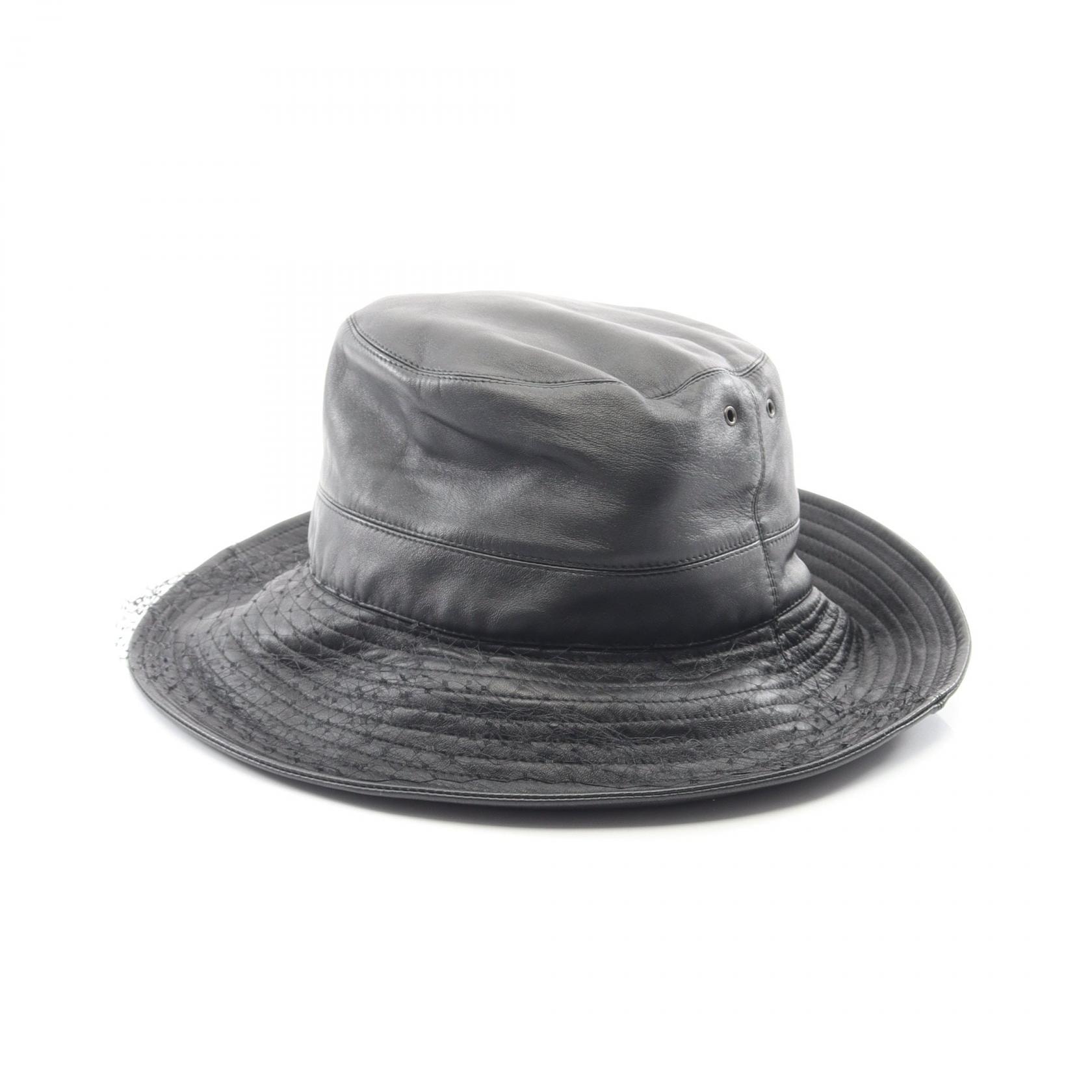 ディオール Dior TEDDY-D チュール ボブハット バケット ハット 帽子 レザー レディース ブラック系 【中古】