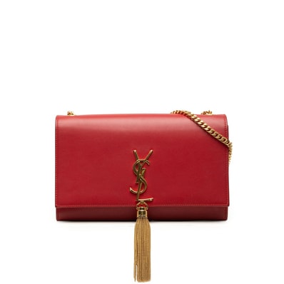 サンローラン ケイト タッセル ミディアム YSLロゴ チェーン ショルダーバッグ レッド レザー レディース SAINT LAURENT 【中古】