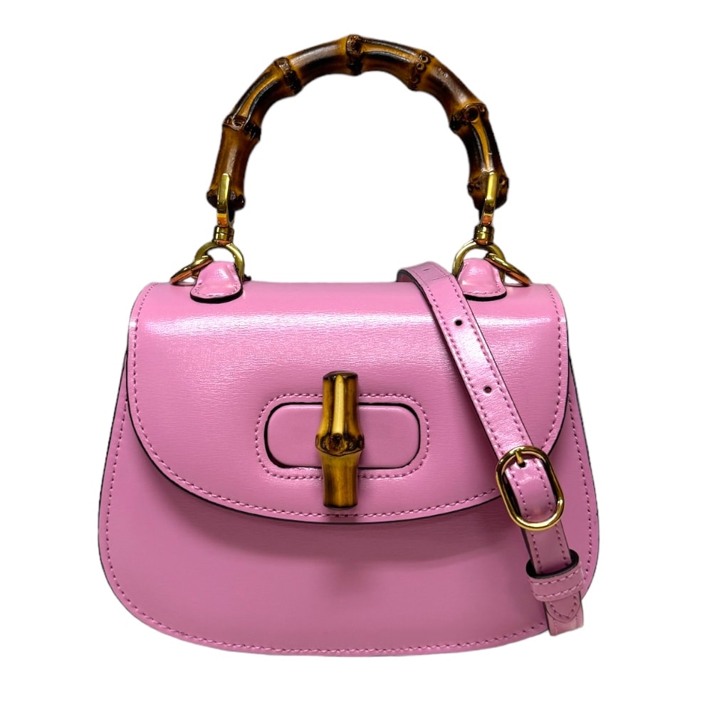 グッチ ミニトップハンドルバッグ バンブー ショルダーバッグ レザー 686864 ピンク レディース GUCCI  中古
