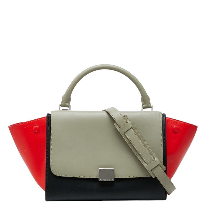セリーヌ トラペーズ ハンドバッグ ショルダーバッグ 2WAY ベージュ レッド ブラック レザー レディース CELINE 【中古】