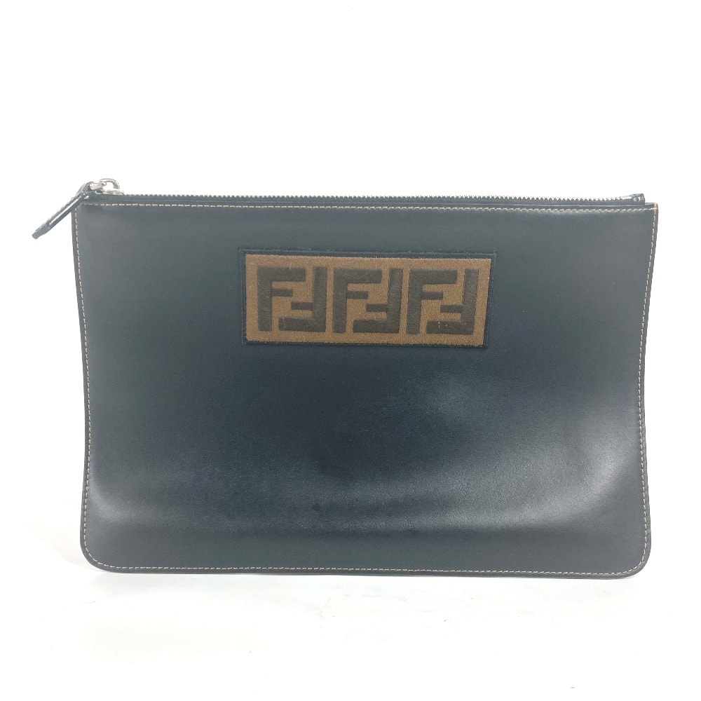 フェンディ FENDI ズッカ ロゴ 7N0078 ポーチ カバン クラッチバッグ レザー ブラック
