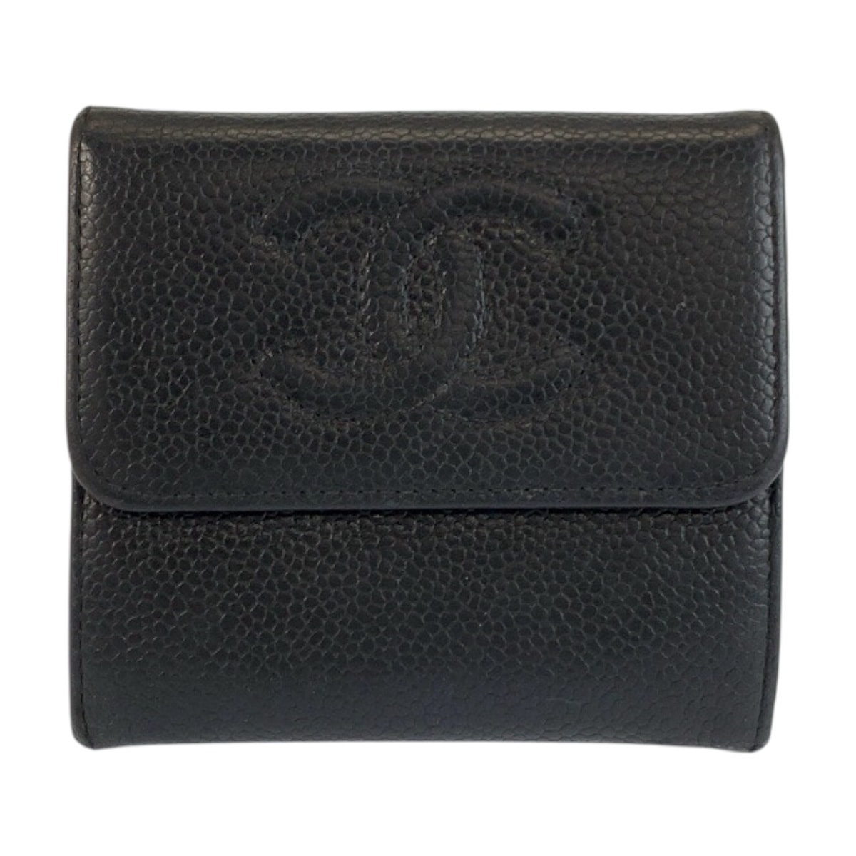 美品 CHANEL シャネル ココマーク ブラック 黒 レザー 折財布 コンパクトウォレット 602531 【中古】