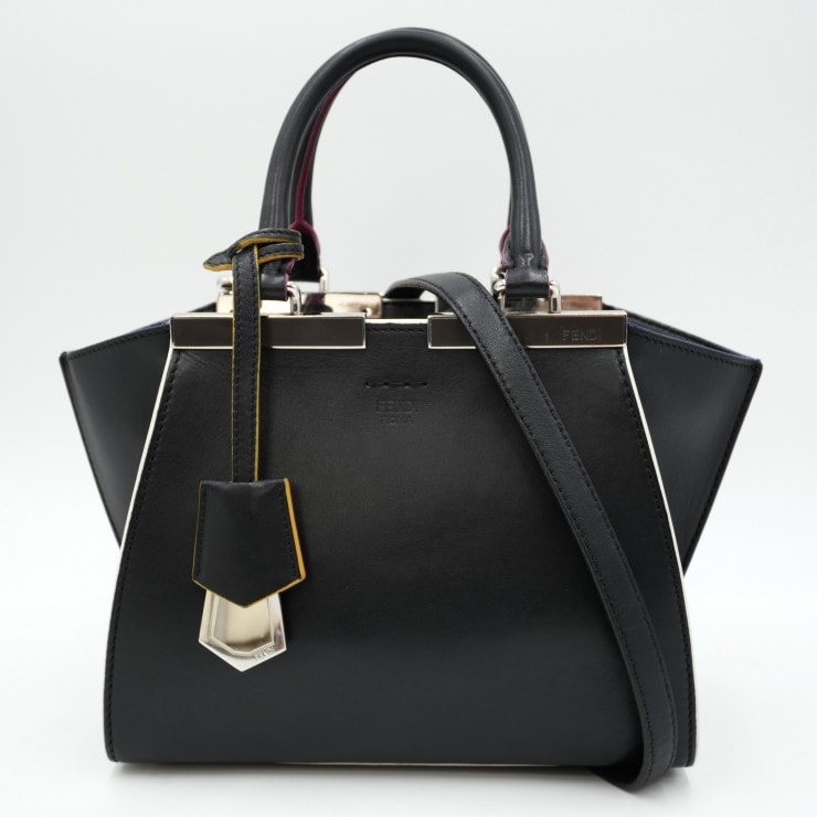 FENDI(フェンディ)プチ トロワジュール ハンドバッグ ショルダーバッグ ブラック レザー 2WAY シルバー金具 レディース 8BH333-5C3【中古】