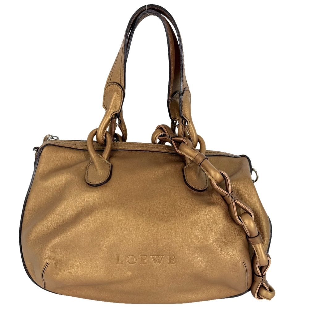 LOEWE ロエベ 2WAY フィエスタ メタリック ハンドバッグ ショルダーバッグ ブラウン レザー ブロンズ シルバー金具 レディース【中古品】