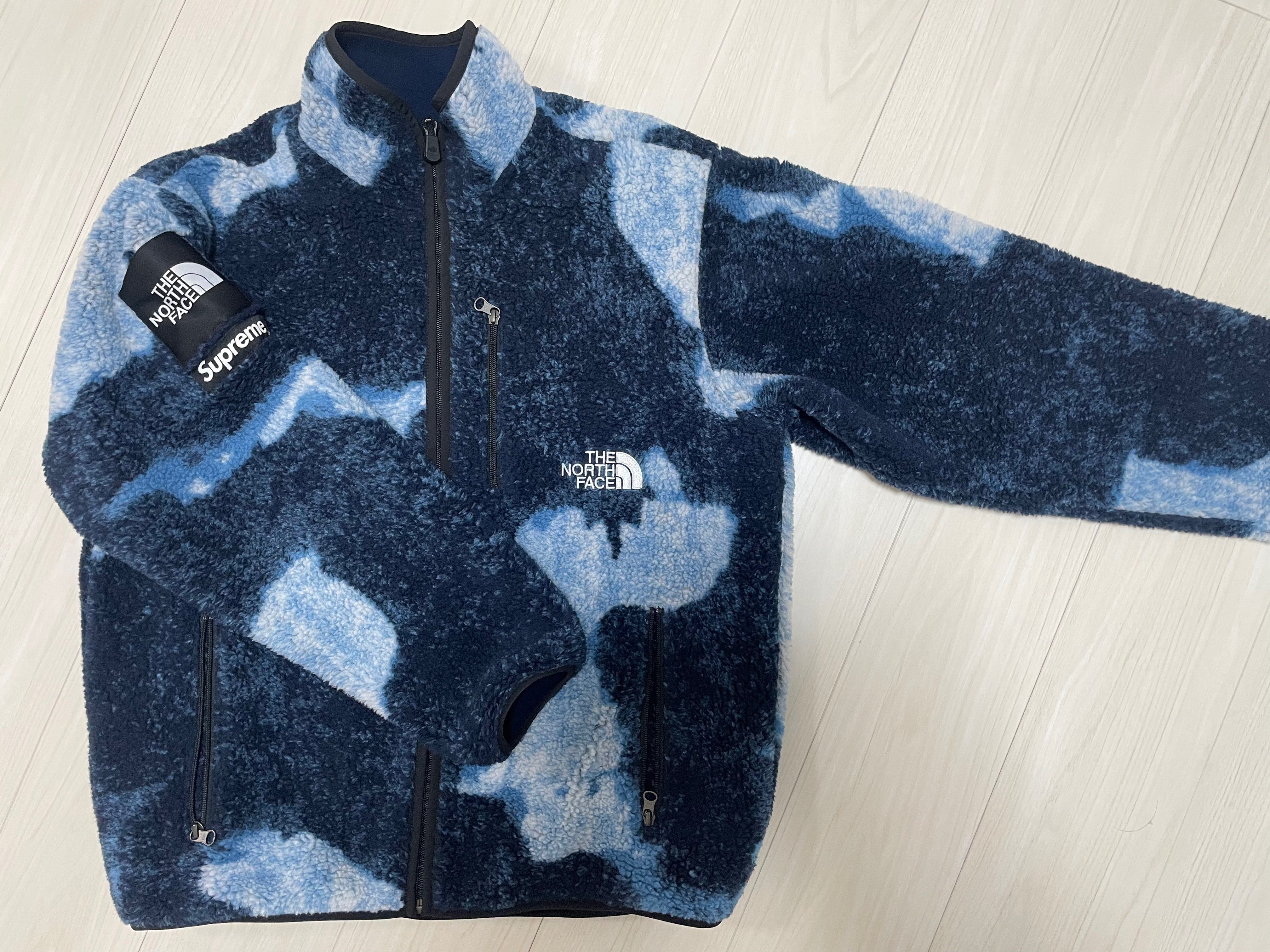 Supreme x The North Face Bleached Denim Print Fleece Jacket "Indigo"