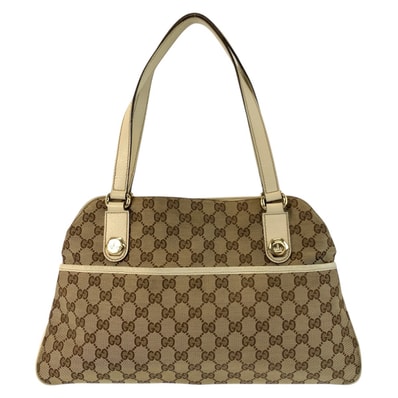 GUCCI グッチ ベージュ アイボリー ゴールド金具 GGキャンバス レザー/ トートバッグ ショルダーバッグ 602907 【中古】