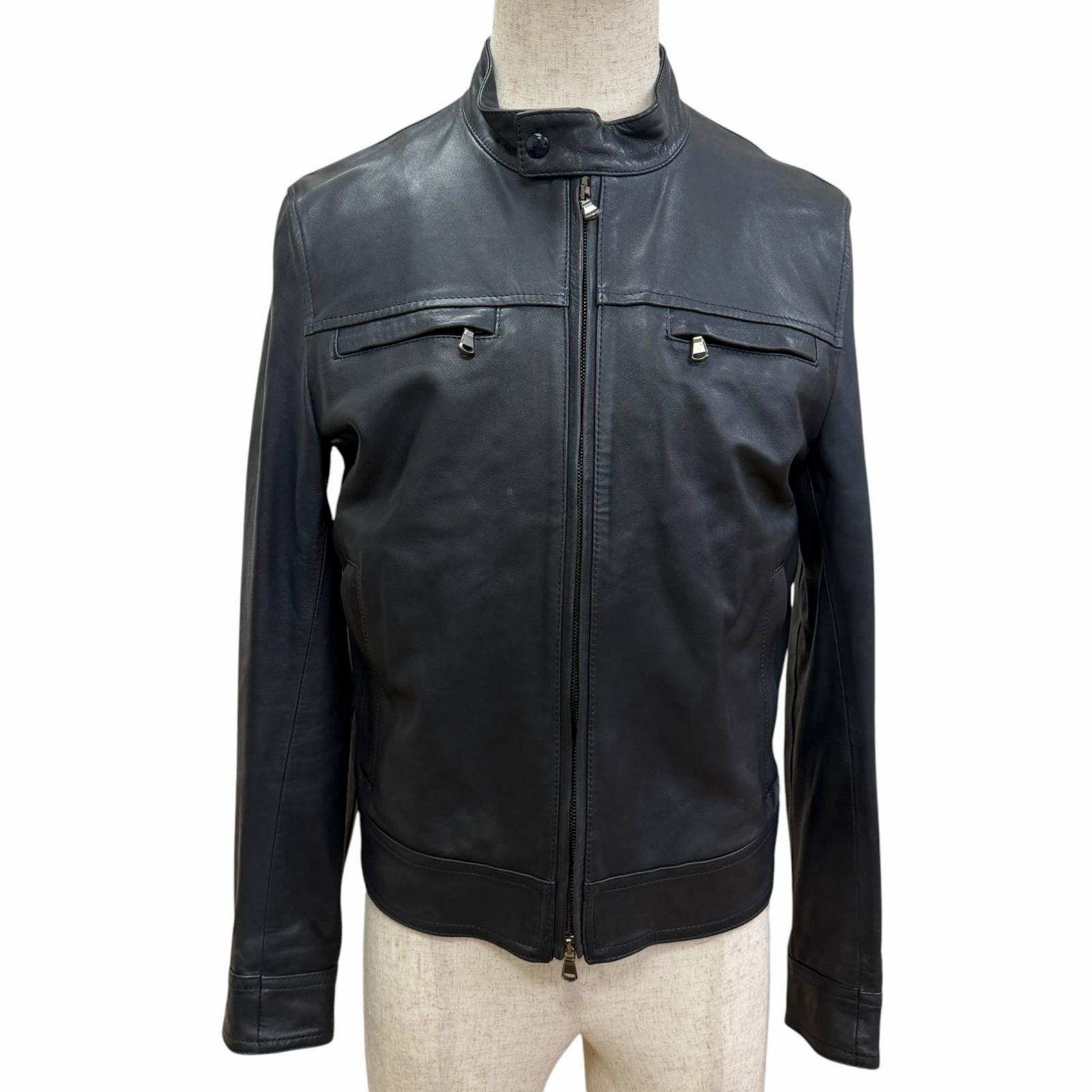 美品 エンメティ レザージャケット SAMUELE ダークネイビー メンズ 46