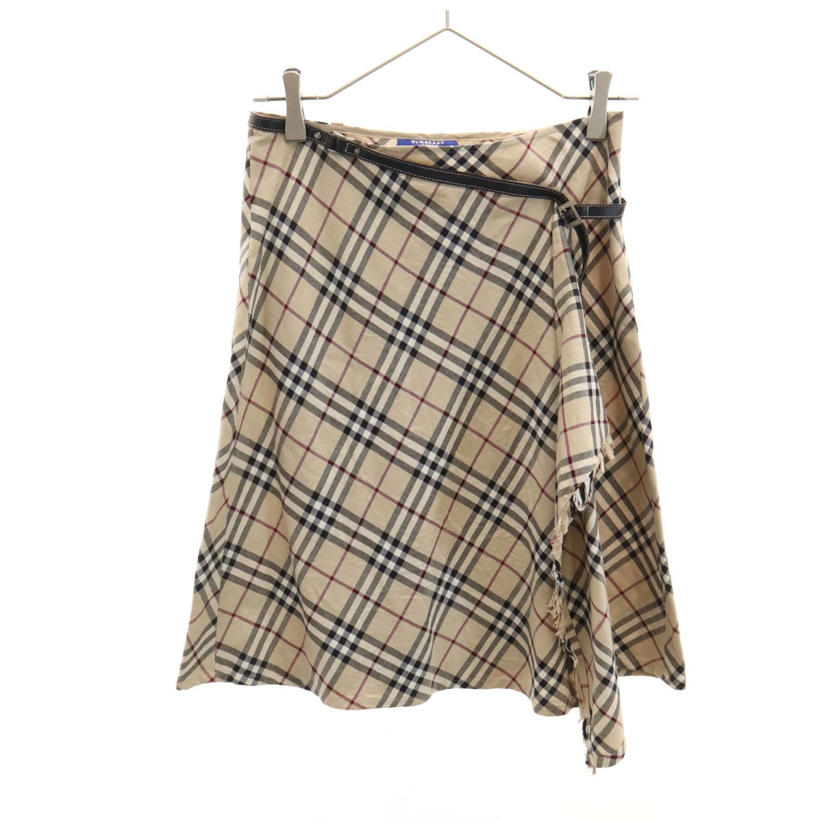 BURBERRY LONDON BLUE LABEL バーバリー ロンドン ブルーレーベル 日本製 ノバチェック ミディ丈 ラップスカート 36 ベージュ 三陽商会