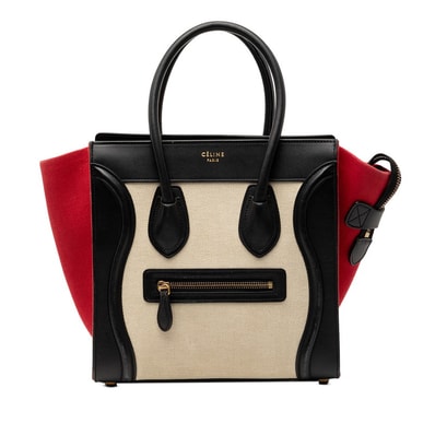 セリーヌ ラゲージ マイクロ ショッパー ハンドバッグ トリコロール キャンバス レザー レディース CELINE 【中古】