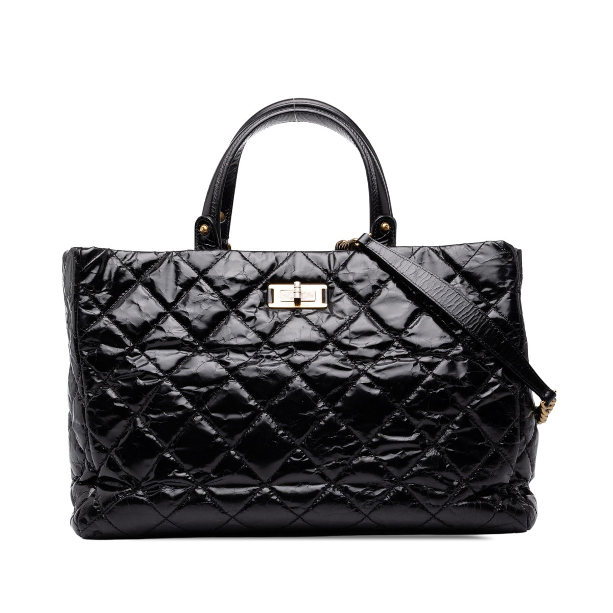 シャネル マトラッセ 2.55 ハンドバッグ チェーン ショルダーバッグ 2WAY ブラック パテントレザー レディース CHANEL 中古