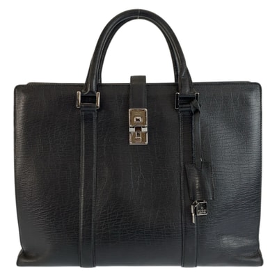 GUCCI グッチ ブラック 黒 シルバー金具 レザー ビジネスバッグ ブリーフケース 601701 【中古】