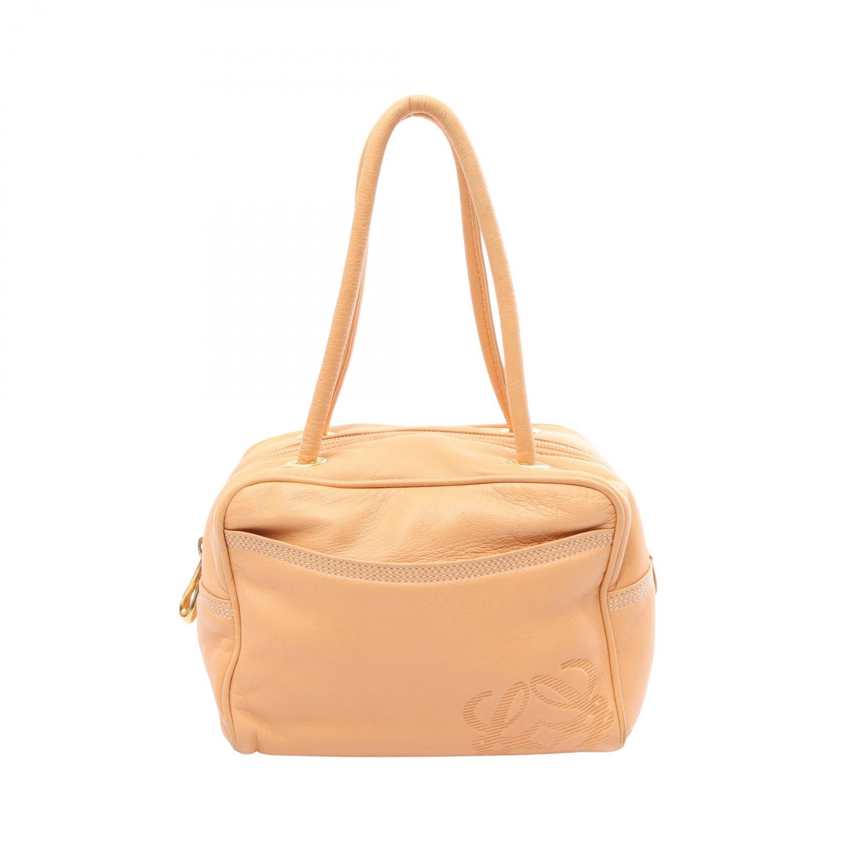 ロエベ LOEWE アナグラム ミニ トートバッグ バッグ レザー レディース オレンジ系 【中古】