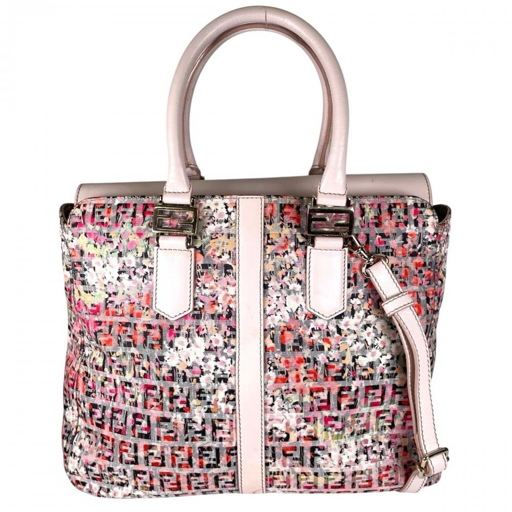 FENDI フェンディ ハンドバッグ ズッキーノ 花柄 2WAY 肩掛け 斜め掛け 8BN228 キャンバス  レザー   ピンク ゴールド金具 レディース【中古品】