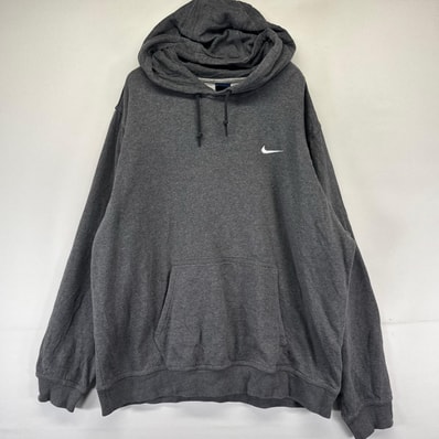 古着 ナイキ NIKE パーカー ワンポイントロゴ刺繍 フーディー プルオーバー スウェット 2XL グレー系 メンズ