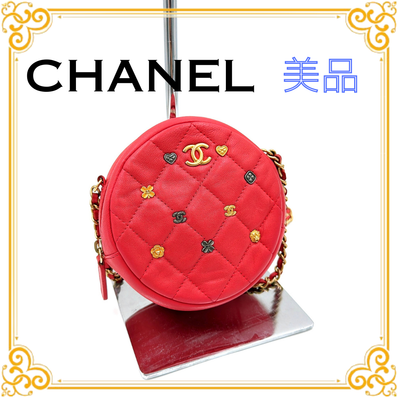 ■美品■ CHANEL シャネル マトラッセ ココマーク カメリア レディース チェーンショルダーバッグ ピンク ゴールド金具 レザー ラムスキン
