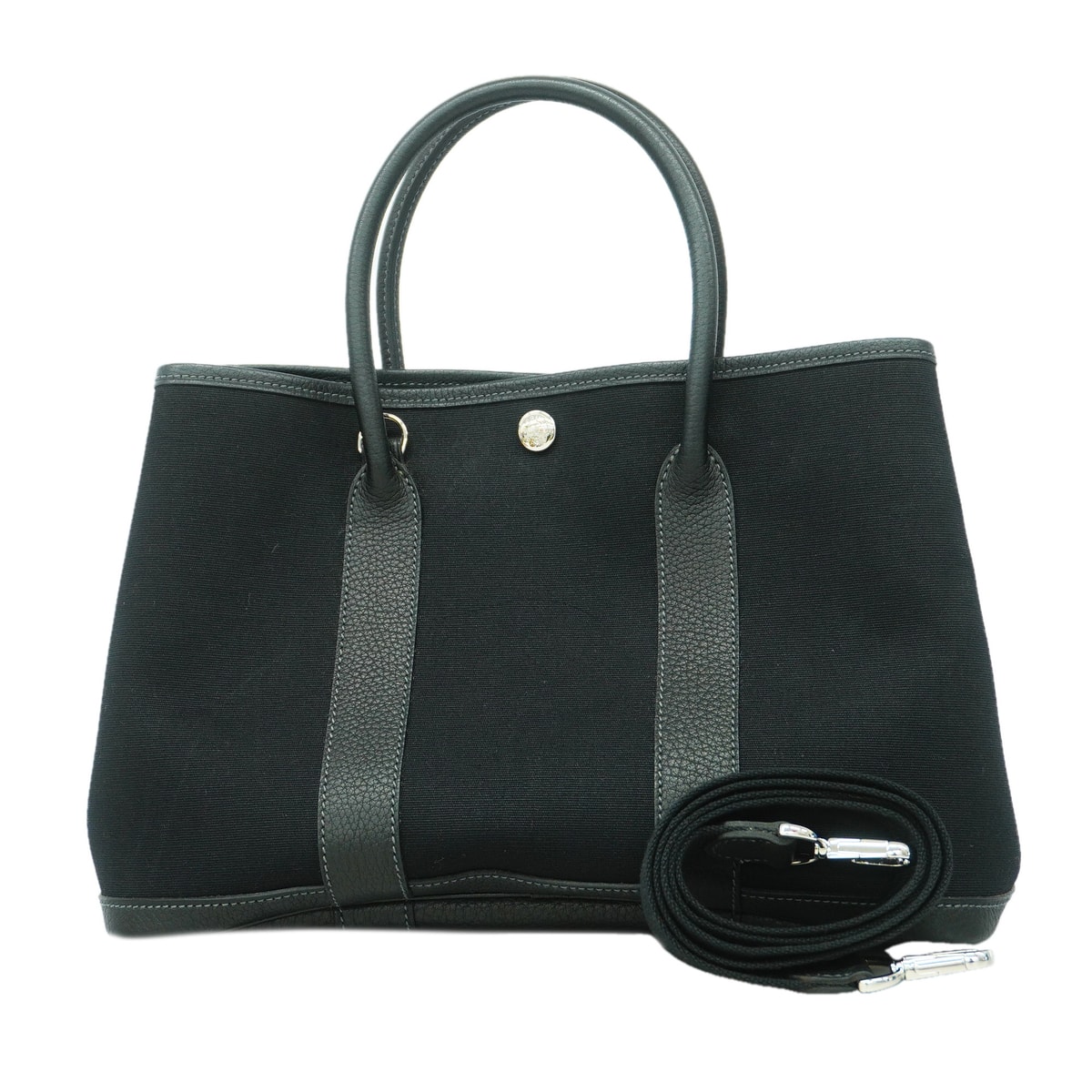 ★SALE【6ie6578】エルメス トートバッグ ガーデンパーティTPM トワルオフィシエ ブラック シルバー金具 □I刻印 2wayバッグ【中古】レディース