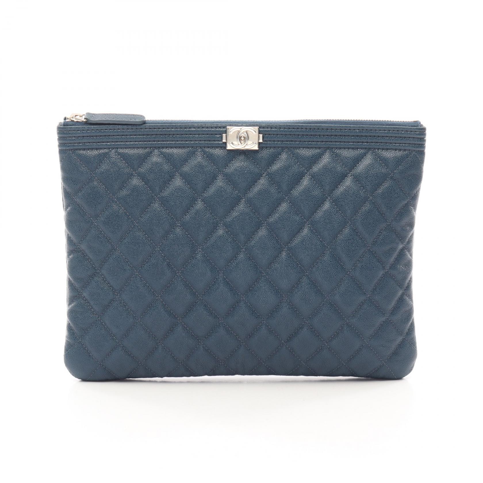 シャネル CHANEL ボーイシャネル セカンドバッグ クラッチバッグ バッグ キャビアスキン(グレインドカーフ) レディース ネイビー系 【中古】